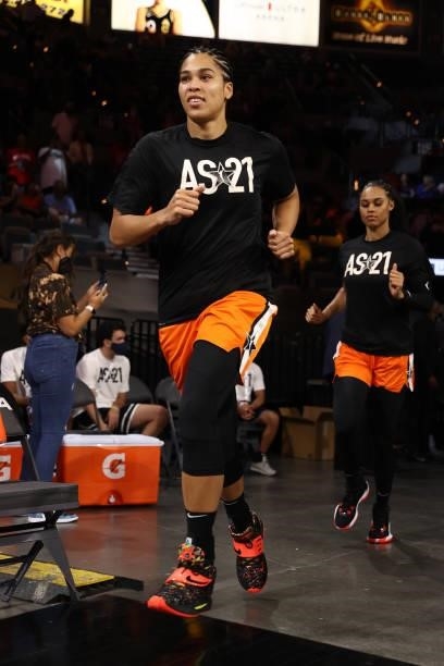 Brionna Jones of Team WNBA runs onto the court before the AT&T WNBA All-Star Game 2021 on July 14, 2021 at Michelob ULTRA Arena in Las Vegas, Nevada....