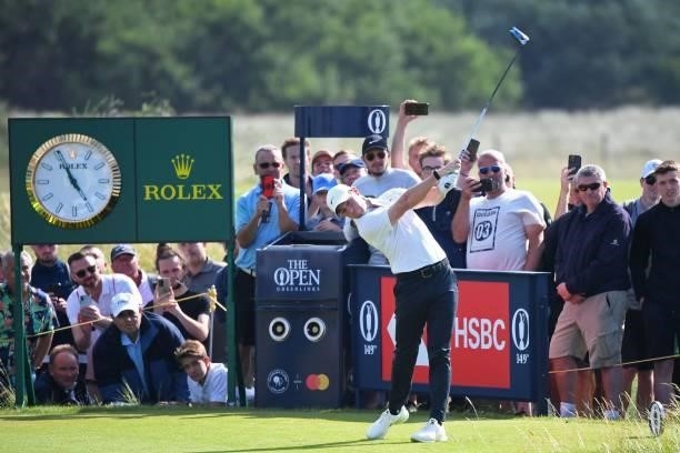 Northern Ireland's Rory McIlroy plays from the 7th tee during his first round on day one of The 149th British Open Golf Championship at Royal St...
