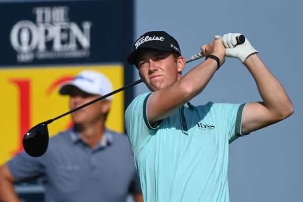 New Zealand's Daniel Hillier watches his drive from the 12th tee during his first round on day one of The 149th British Open Golf Championship at...