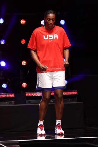Sylvia Fowles of the USA Basketball Womens National Team is introduced during the AT&T WNBA All-Star Game 2021 on July 14, 2021 at Michelob ULTRA...