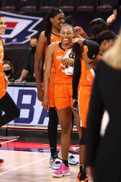 Betnijah Laney of Team WNBA smiles after the AT&T WNBA All-Star Game 2021 on July 14, 2021 at Michelob ULTRA Arena in Las Vegas, Nevada. NOTE TO...