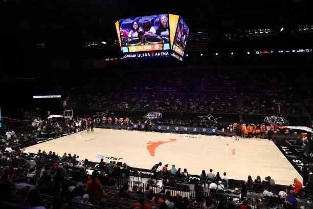 An overview of the court during the AT&T WNBA All-Star Game 2021 on July 14, 2021 at Michelob ULTRA Arena in Las Vegas, Nevada. NOTE TO USER: User...