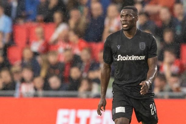 Anderson Esiti of PAOK FC looks on during the Pre-Season Friendly match between PSV Eindhoven and PAOK FC at Philips Stadion on July 14, 2021 in...