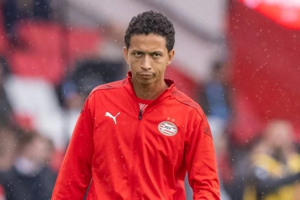 Mauro Junior of PSV Eindhoven looks on during the Pre-Season Friendly match between PSV Eindhoven and PAOK FC at Philips Stadion on July 14, 2021 in...