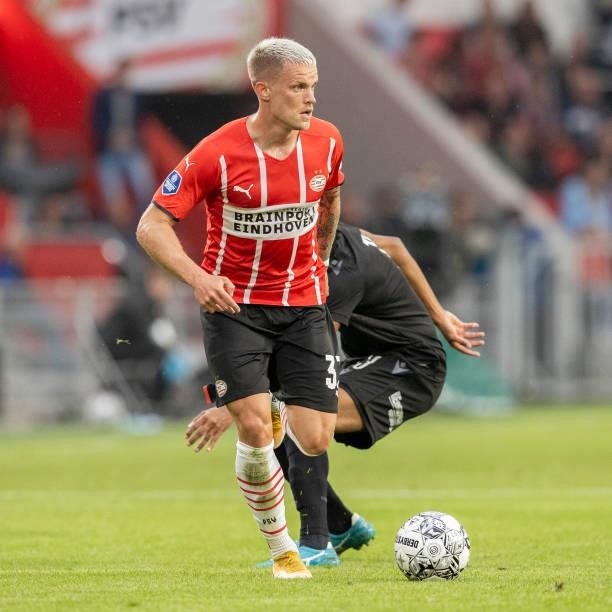 Philipp Max of PSV Eindhoven controls the ball during the Pre-Season Friendly match between PSV Eindhoven and PAOK FC at Philips Stadion on July 14,...