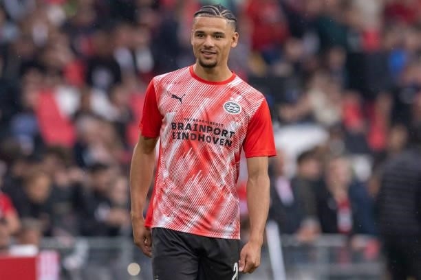 Armundo Obispo of PSV Eindhoven looks on during the Pre-Season Friendly match between PSV Eindhoven and PAOK FC at Philips Stadion on July 14, 2021...