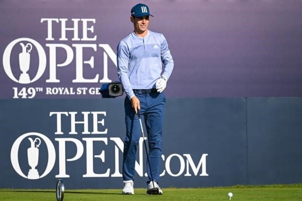 Joaquin Niemann of Chile smiles on the first tee during Day One of the 149th The Open Championship at Royal St. Georges Golf Club on July 15, 2021 in...