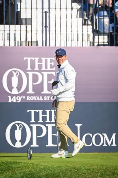 Paul Casey of England smiles on the first tee during Day One of the 149th The Open Championship at Royal St. Georges Golf Club on July 15, 2021 in...