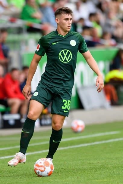 Marcel Beifus of VfL Wolfsburg controls the ball during the Pre-Season Match between VfL Wolfsburg and Holstein Kiel at AOK-Stadion on July 14, 2021...