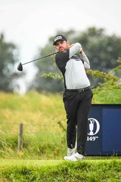 Louis Oosthuizen of South Africa plays his shot from the 15th tee during Day One of the 149th The Open Championship at Royal St. Georges Golf Club on...