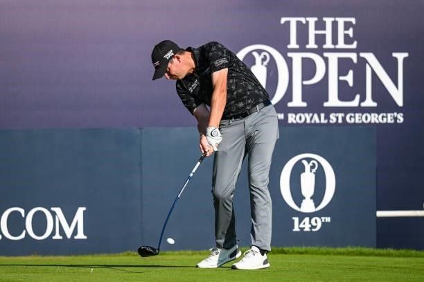 Joel Dahmen at impact as he plays his shot from the first tee during Day One of the 149th The Open Championship at Royal St. Georges Golf Club on...