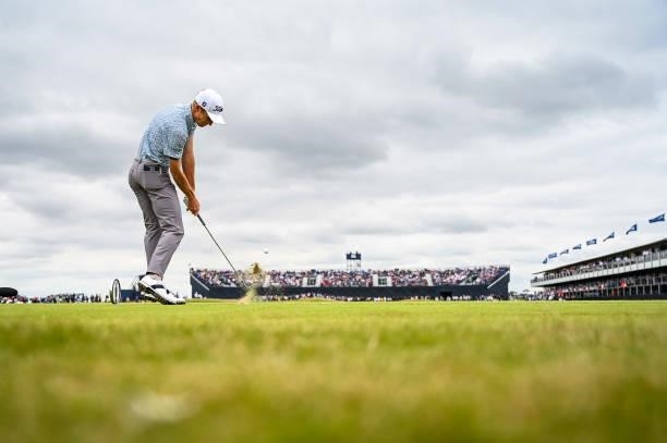Will Zalatoris at the top of his swing as he plays his shot from the 16th tee during Day One of the 149th The Open Championship at Royal St. Georges...