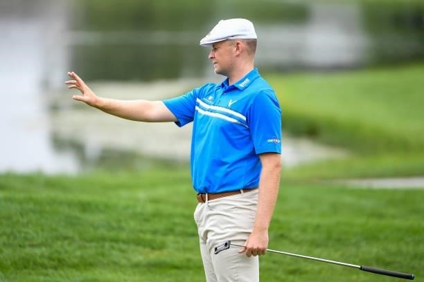 Harry Hall of England at the ninth hole during the second round of the Memorial Health Championship presented by LRS at Panther Creek Country Club on...