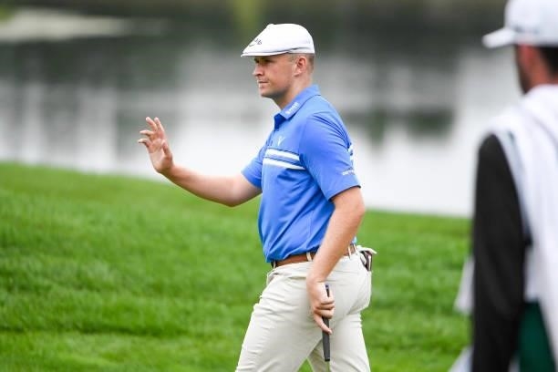 Harry Hall of England at the ninth hole during the second round of the Memorial Health Championship presented by LRS at Panther Creek Country Club on...