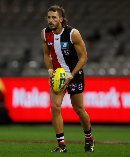 Ben Long of the Saints in action during the 2021 AFL Round 18 match between the St Kilda Saints and the Port Adelaide Power at Marvel Stadium on July...