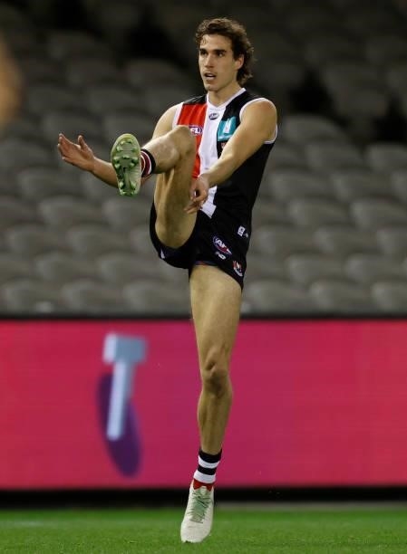 Max King of the Saints in action during the 2021 AFL Round 18 match between the St Kilda Saints and the Port Adelaide Power at Marvel Stadium on July...