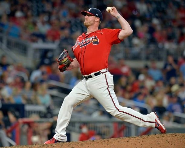 Will Smith of the Atlanta Braves pitches in the ninth inning against the Tampa Bay Rays at Truist Park on July 16, 2021 in Atlanta, Georgia.