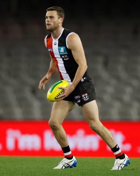 Brad Crouch of the Saints in action during the 2021 AFL Round 18 match between the St Kilda Saints and the Port Adelaide Power at Marvel Stadium on...