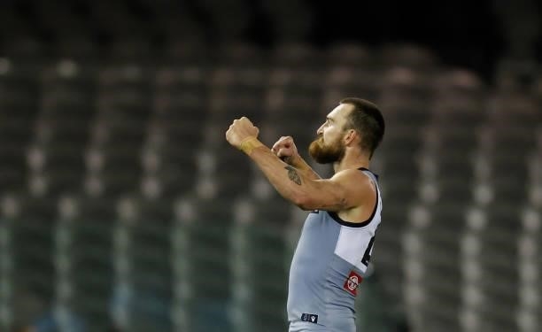 Charlie Dixon of the Power celebrates during the 2021 AFL Round 18 match between the St Kilda Saints and the Port Adelaide Power at Marvel Stadium on...