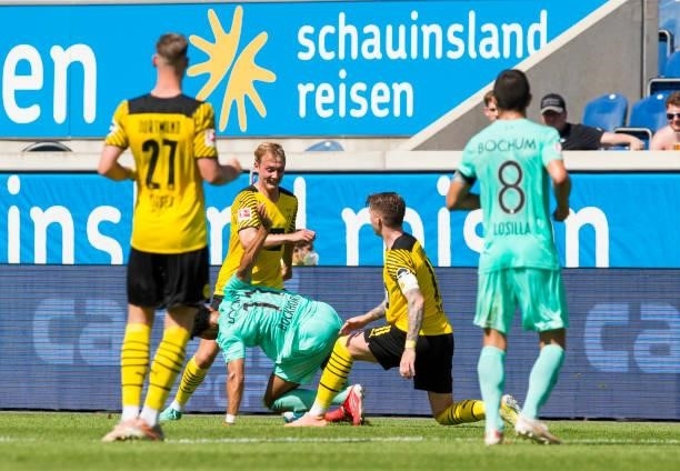 Julian Brandt and Marco Reus in action during the 6. Schauinsland-Reisen Cup Der Traditionen match between VfL Bochum and Borussia Dortmund on July...
