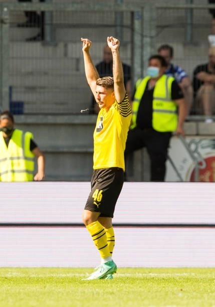Marco Pasalic celebrates his goal to the 1:3 during the 6. Schauinsland-Reisen Cup Der Traditionen match between VfL Bochum and Borussia Dortmund on...