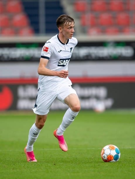 Maximilian Beier of Hoffenheim controls the ball during the Bundesliga Pre-Season Match between 1. FC Heidenheim 1846 and TSG Hoffenheim at...