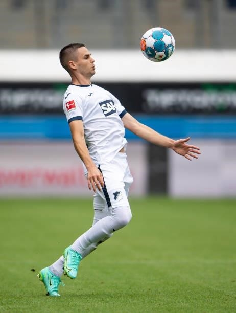 Mijat Gacinovic of Hoffenheim controls the ball during the Bundesliga Pre-Season Match between 1. FC Heidenheim 1846 and TSG Hoffenheim at...