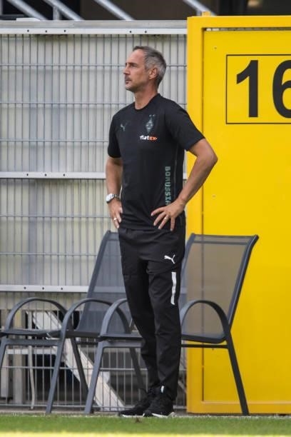 Headcoach Adi Huetter of Borussia Moenchengladbach is seen during the preseason friendly match between SC Paderborn and Borussia Moenchengladbach at...