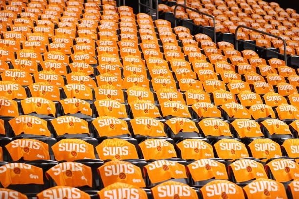 July 17: Towels are laid out for fans before the game between the Milwaukee Bucks and the Phoenix Suns during Game Five of the 2021 NBA Finals on...