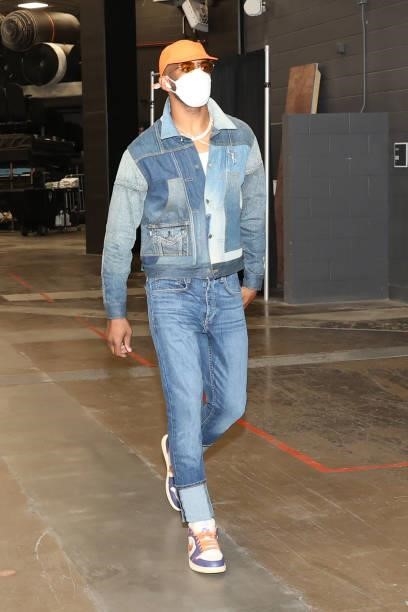July 17: Chris Paul of the Phoenix Suns arrives to the arena prior to the game against the Milwaukee Bucks during Game Five of the 2021 NBA Finals on...