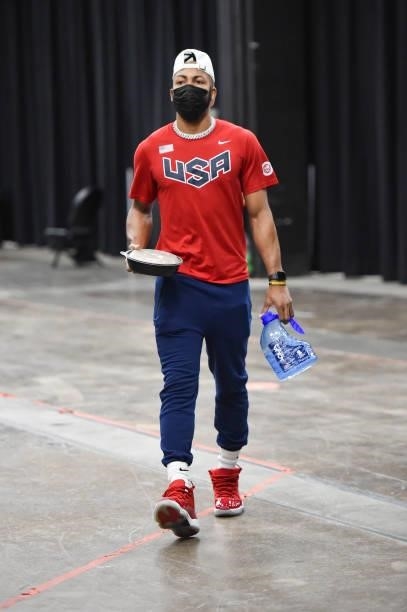 Jevon Carter of the Phoenix Suns arrives to the arena before the game against the Milwaukee Bucks during Game Five of the 2021 NBA Finals on July 17,...
