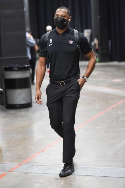 Assistant Coach, Willie Green of the Phoenix Suns arrives to the arena before the game against the Milwaukee Bucks during Game Five of the 2021 NBA...