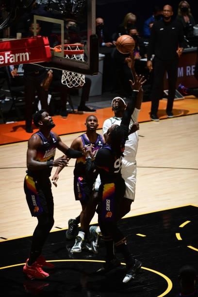 July 17: Bobby Portis of the Milwaukee Bucks shoots the ball against the Phoenix Suns during Game Five of the 2021 NBA Finals on July 17, 2021 at...