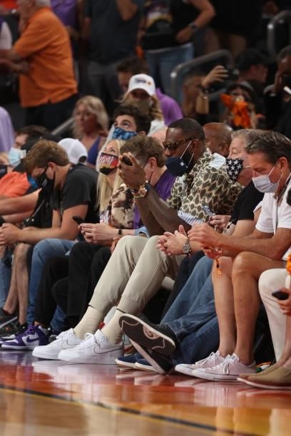 July 17: LeBron James of the Los Angeles Lakers attends the game between the Milwaukee Bucks and the Phoenix Suns during Game Five of the 2021 NBA...