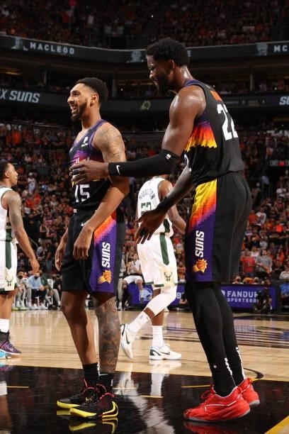 July 17: Cameron Payne of the Phoenix Suns smiles during Game Five of the 2021 NBA Finals on July 17, 2021 at Footprint Center in Phoenix, Arizona....