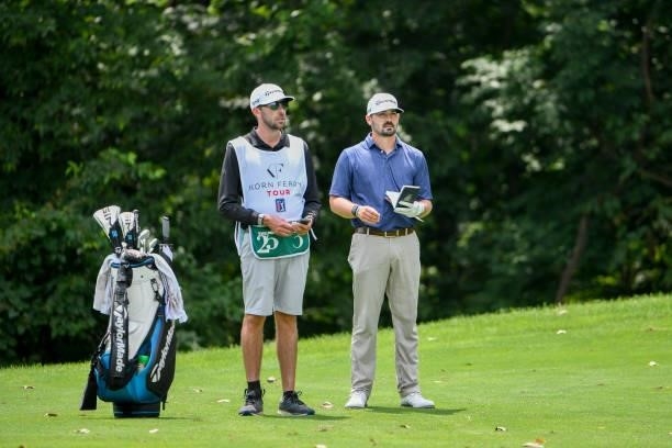 Chad Ramey with his caddie in the fairway at the eighth hole during the third round of the Memorial Health Championship presented by LRS at Panther...