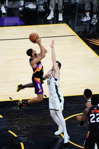 July 17: Cameron Payne of the Phoenix Suns shoots the ball against the Milwaukee Bucks during Game Five of the 2021 NBA Finals on July 17, 2021 at...