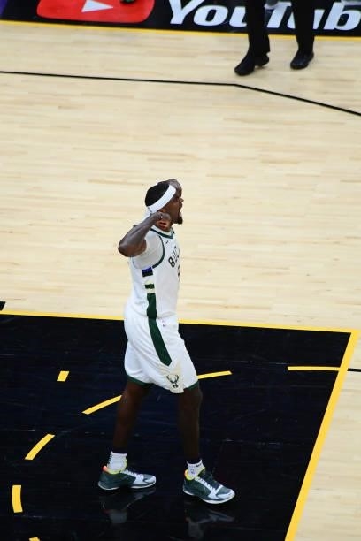 July 17: Bobby Portis of the Milwaukee Bucks celebrates against the Phoenix Suns during Game Five of the 2021 NBA Finals on July 17, 2021 at...