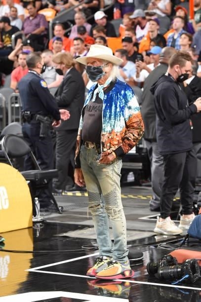 Super Fan, James Goldstein attends a game between the Phoenix Suns and Milwaukee Bucks during Game Five of the 2021 NBA Finals on July 17, 2021 at...