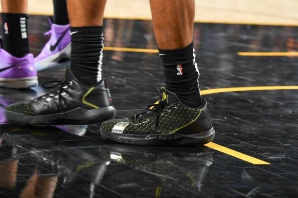 The sneakers worn by Chris Paul of the Phoenix Suns during the game against the Milwaukee Bucks during Game Five of the 2021 NBA Finals on July 17,...