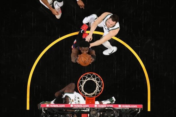 July 17: Deandre Ayton of the Phoenix Suns dunks the ball against the Milwaukee Bucks during Game Five of the 2021 NBA Finals on July 17, 2021 at...
