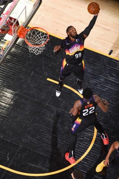 Jae Crowder of the Phoenix Suns rebounds the ball during the game against the Milwaukee Bucks during Game Five of the 2021 NBA Finals on July 17,...