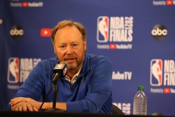 July 17: Head Coach Mike Budenholzer of the Milwaukee Bucks talks to the media after the game /PS? during Game Five of the 2021 NBA Finals on July...