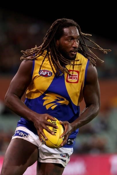 Nic Naitanui of the Eagles in action during the 2021 AFL Round 18 match between the Adelaide Crows and the West Coast Eagles at Adelaide Oval on July...