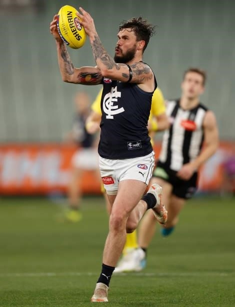 Zac Williams of the Blues in action during the 2021 AFL Round 18 match between the Collingwood Magpies and the Carlton Blues at the Melbourne Cricket...
