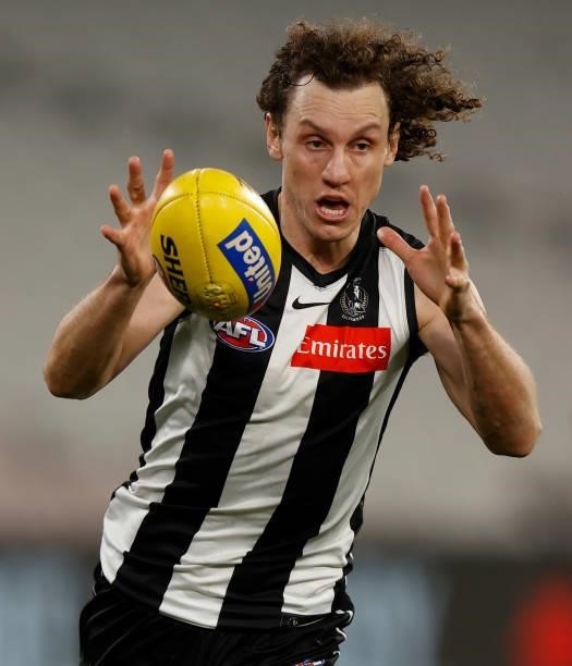 Chris Mayne of the Magpies in action during the 2021 AFL Round 18 match between the Collingwood Magpies and the Carlton Blues at the Melbourne...