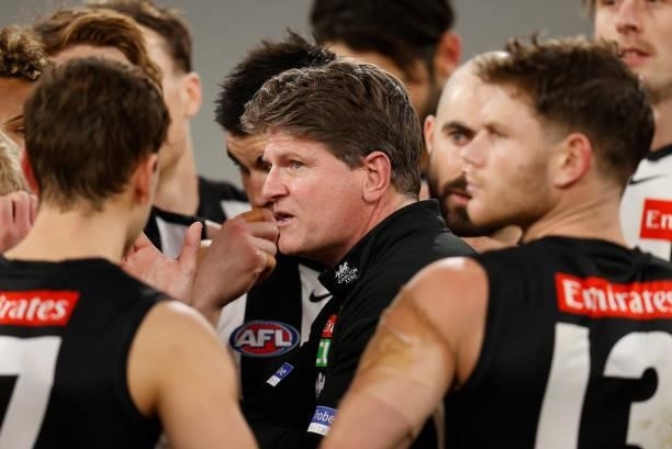 Robert Harvey, Interim Senior Coach of the Magpies during the 2021 AFL Round 18 match between the Collingwood Magpies and the Carlton Blues at the...