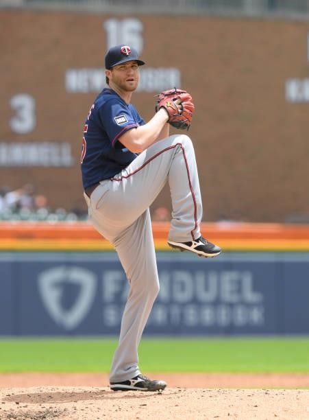 Charlie Barnes of the Minnesota Twins pitches during his Major League debut in game one of a doubleheader against the Detroit Tigers at Comerica Park...