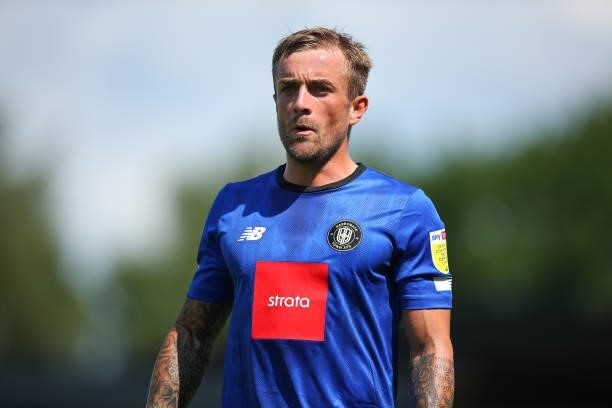 Alex Pattison of Harrogate Town during the Pre Season Friendly between Harrogate Town and Newcastle United at The EnviroVent Stadium on July 18, 2021...