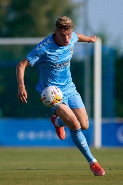 Viktor Gyokeres of Coventry City runs with the ball during the pre-season friendly match between Sevilla CF and Coventry City at Pinatar Arena on...